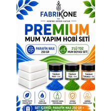 Fabrikone Premium Mum Yapım Hobi Seti - Parafin Wax 250 gr - 3'lü Toz Mum Boyası Seti - Mavi, Yeşil, Turuncu BKFABPW2503MYT