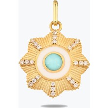 Goldium Jewellery Açık Mavi Çiçek Madalyon Kolye Charm