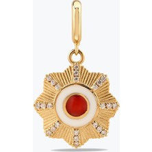 Goldium Jewellery Kırmızı Çiçek Madalyon Charm
