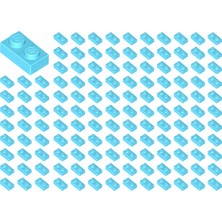 LEGO Yedek Parçalar: Plate 1X2: 100 Adet 1x2 Plate Parts Plaka Parçası Orta Azur Mavisi - Medium Azure 3023