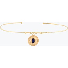 Goldium Jewellery Oval Lacivert Taşlı Madalyon Uç Tel Choker