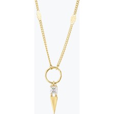 Goldium Jewellery Minimal Taşlı Uzun Elmas Aynalı Zincir Halkalı Kolye