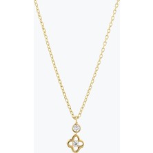 Goldium Jewellery Minimal Taşlı Yoncalı Kolye