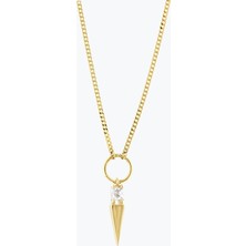 Goldium Jewellery Kare Taşlı Uzun Üçgenli Ince Gurmet Zincir Halkalı Kolye