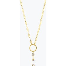 Goldium Jewellery Minimal ve Baget Taşlı Çubuklu Ezme Forse Zincir Halkalı Kolye