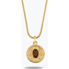 Goldium Jewellery Oval Kahve Taşlı Madalyon Uçlu Kolye
