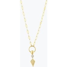 Goldium Jewellery Minimal Taşlı Uzun Elmas Ezme Forse Zincir Halkalı ve Toplu Kolye