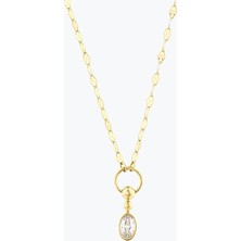 Goldium Jewellery Oval Taşlı Ezme Forse Zincir Halkalı ve Toplu Kolye