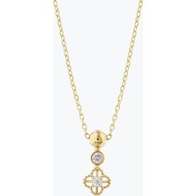 Goldium Jewellery Minimal Taşlı Yoncalı Toplu Kolye