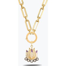 Goldium Jewellery Mor Lotus Charm Kolye