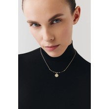 Goldium Jewellery Yuvarlak Mavi Taşlı Madalyon Uç Tel Kolye