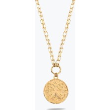 Goldium Jewellery Vintage Pusula Damga Çift Zincir Kolye