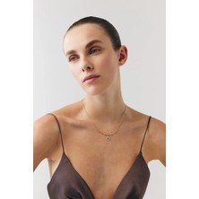 Goldium Jewellery Oval Kahve Taşlı Madalyon Tel Kolye