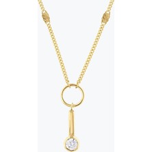 Goldium Jewellery Yuvarlak Taşlı Çubuklu Aynalı Zincir Halkalı Kolye
