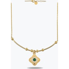 Goldium Jewellery Yuvarlak Mavi Taşlı Etnik Madalyon Tel Kolye