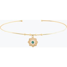 Goldium Jewellery Yuvarlak Firuze Taşlı Çiçek Madalyon Uçlu Tel Choker