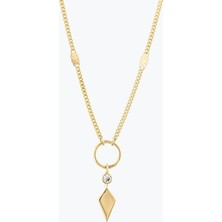 Goldium Jewellery Kare Taşlı Kısa Üçgenli Aynalı Zincir Halkalı Kolye
