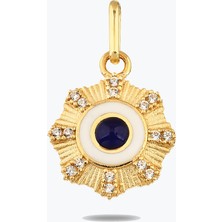Goldium Jewellery Lacivert Taşlı Çiçek Madalyon Bileklik Charm