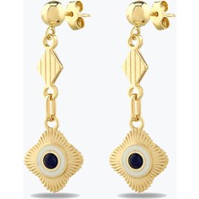 Goldium Jewellery Lacivert Etnik Madalyon Küpe