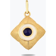 Goldium Jewellery Lacivert Taşlı Etnik Madalyon Kolye Charm