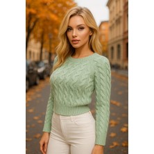 Palenaole Butik Mint Yeşili Örgü Desenli Triko Kazak
