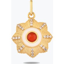 Goldium Jewellery Kırmızı Taşlı Çiçek Madalyon Kolye Charm