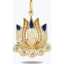 Goldium Jewellery Lacıvert Lotus Kolye Charm