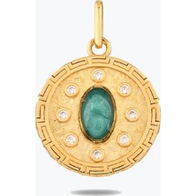 Goldium Jewellery Yeşil Taşlı Madalyon Kolye Charm