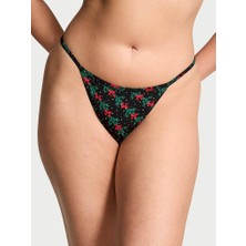 Victoria's Secret Victoria's Secret Esnek Pamuklu V-String Külot - Siyah Çiçekler
