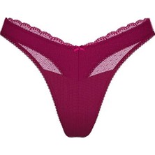 Victoria's Secret Dantelli Pointelle Derin Bacak Kesim Scoop Tanga - Bordo