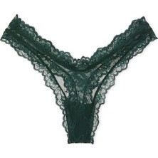 Very Sexy Gül Dantelli Derin Bacak Kesim Tanga - Botanik Yeşil