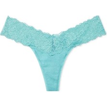 Victoria's Secret Posey Beli Dantelli Pamuklu Tanga - Çeşme Mavisi