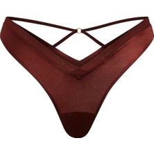 Very Sexy Tül Detaylı Arkası Askılı Tanga - Koyu Kahve