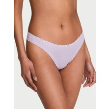 Lace Tri̇m Esnek Pamuklu Dantel Belli Tanga - Uçuk Lila