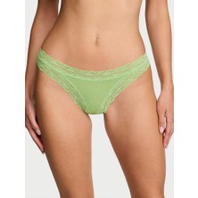 Lace Trim Dantel Detaylı Pamuklu Tanga - Fıstık Yeşili