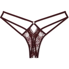 Very Sexy Gül Dantelli Crotchless Tanga - (Tek Renk)