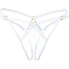 Very Sexy Dantelli Askılı Crotchless Tanga - (Tek Renk)