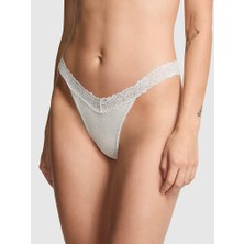 Pink Dantel Detaylı Pamuklu Tanga - Kırçıllı Bej