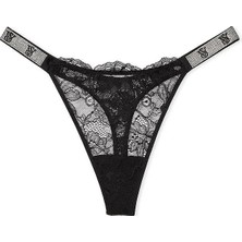 Very Sexy Işıltılı Askılı Dantelli Tanga - (Tek Renk)