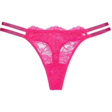 Very Sexy Işıltılı Çift Askılı Dantelli Tanga - Sonsuz Pembe