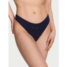 Victoria's Secret Esnek Pamuklu Derin Bacak Kesim Scoop Tanga - Açık Lacivert