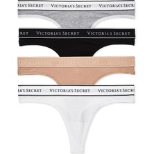 Victoria's Secret 4'lü Logolu Pamuklu Tanga - Buzlu Kahve