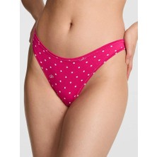 Pink Pamuklu Derin Bacak Kesim Tanga - Pembe Puantiyeli