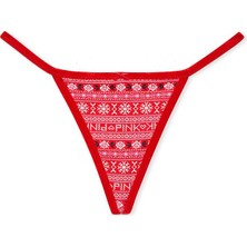 Pink Kadife Kenarlı Pamuklu V-String Külot - Parlak Kırmızı
