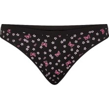 Pink Seamless Derin Bacak Kesim Tanga - Siyah Baskılı