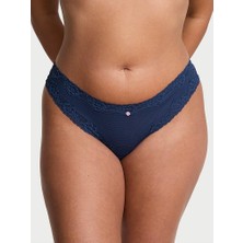 Lace Trim Pamuklu Tanga - Lacivert