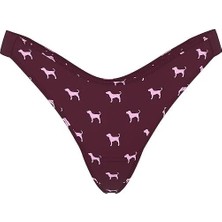 Pink Logolu Pamuklu Derin Bacak Kesim Tanga - (Tek Renk)