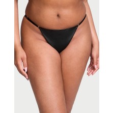 Very Sexy Deri Görünümlü Ayarlanabilir V-String Külot - Siyah