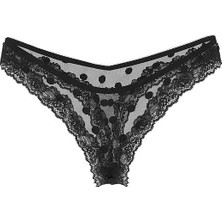 Very Sexy Tül Puantiyeli Dantelli Tanga - (Tek Renk)