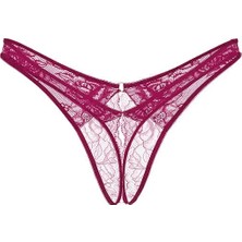 Very Sexy Gül Dantelli Derin Bacak Kesim Crotchless Tanga - (Tek Renk)